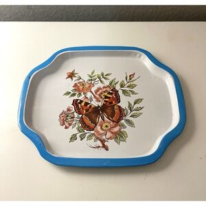 Vintage 1980s Metal Trays Tea Time Butterfly